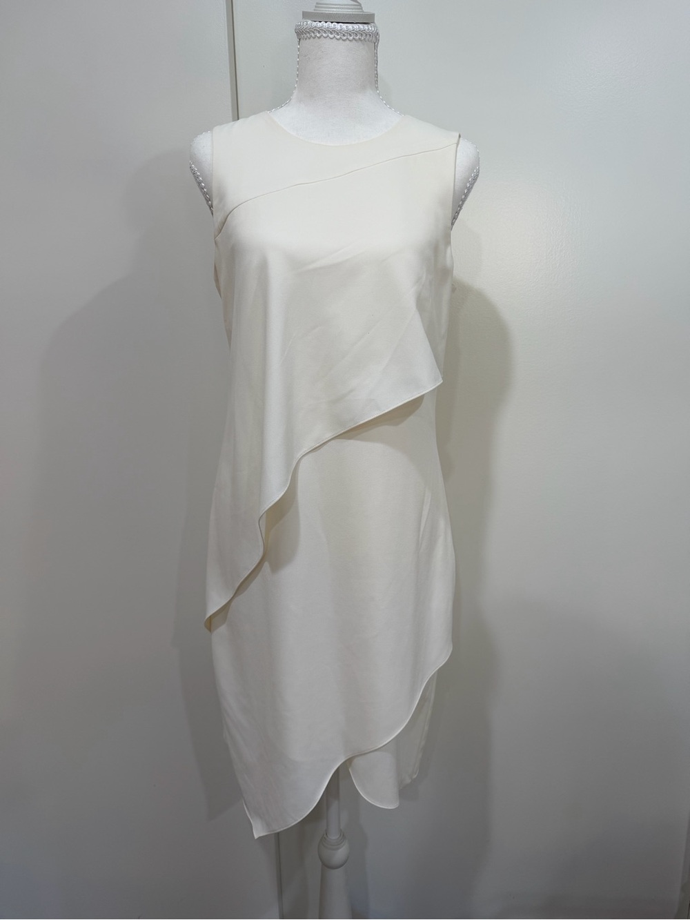 Halston Heritage Cream Asymmetrical Mini Dress